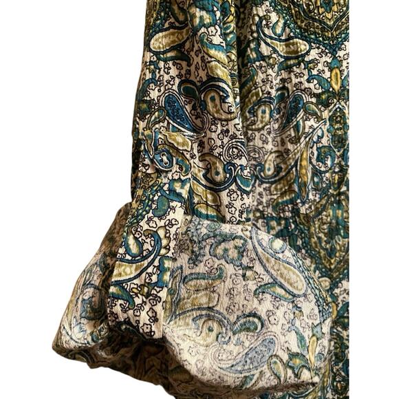 Woman's Blouse Size 16 Charter Club Green Tones Paisley V-Neck Mandarin Collar - Picture 10 of 13